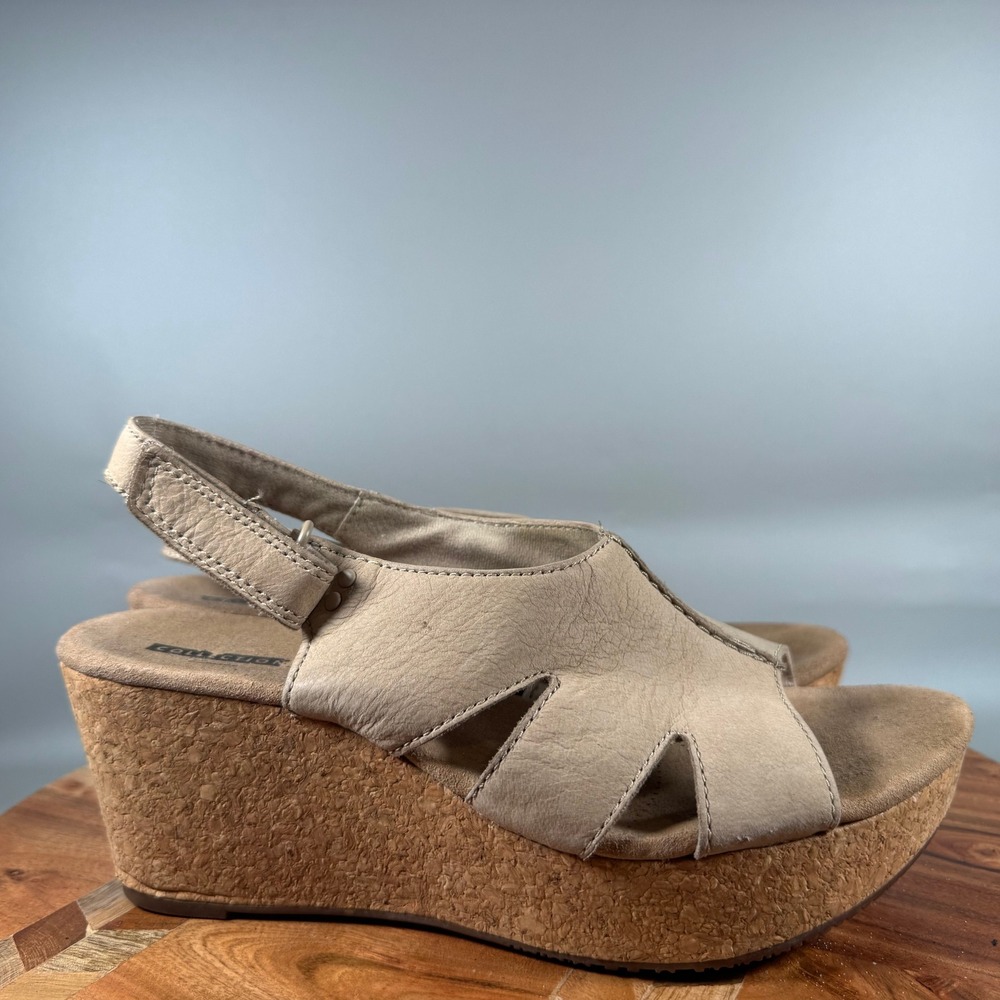Clarks Collection‎ Womens Taupe Leather Cork Wedge Sandals 8.5 M 261329474060